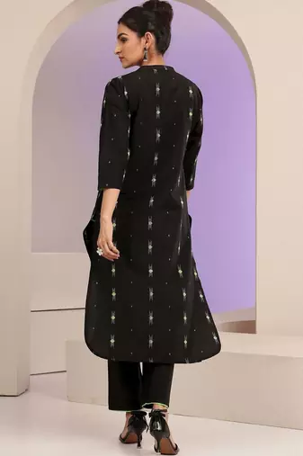 libas black woven design straight kurta set