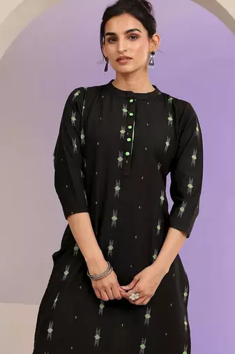 libas black woven design straight kurta set