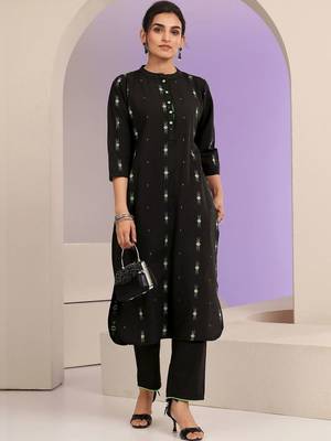 libas black woven design straight kurta set 6