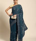 Teal teal blue ethnic motifs saree