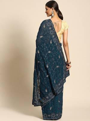 Teal teal blue ethnic motifs saree 2