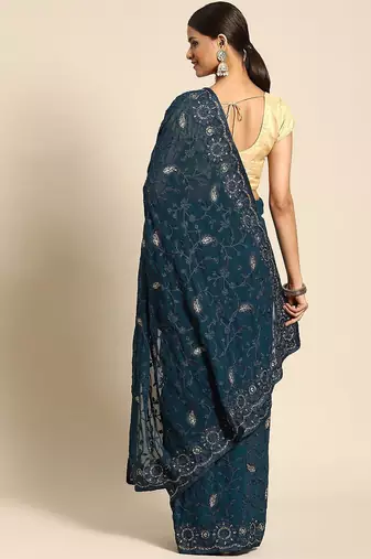 Teal teal blue ethnic motifs saree