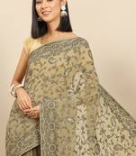 Olive olive green floral embroidered saree