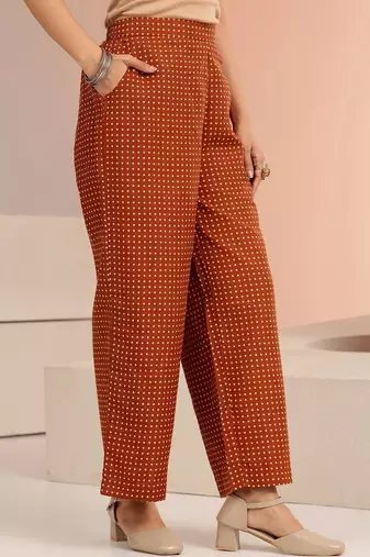 women ethnic motifs printed regular cotton blend kurta with palazzos