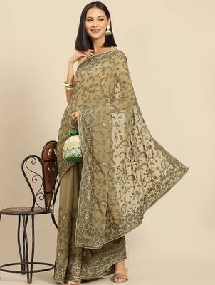 Olive olive green floral embroidered saree 2
