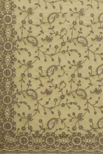 Olive olive green floral embroidered saree