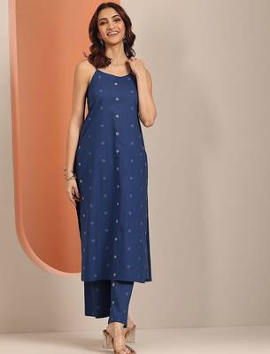 geometric printed shoulder straps straight kurta with trouser 1