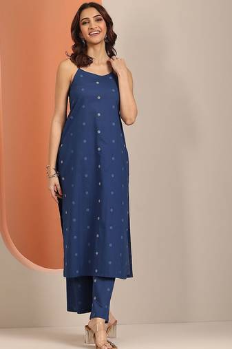 geometric printed shoulder straps straight kurta with trouser