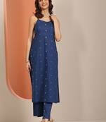 geometric printed shoulder straps straight kurta with trouser