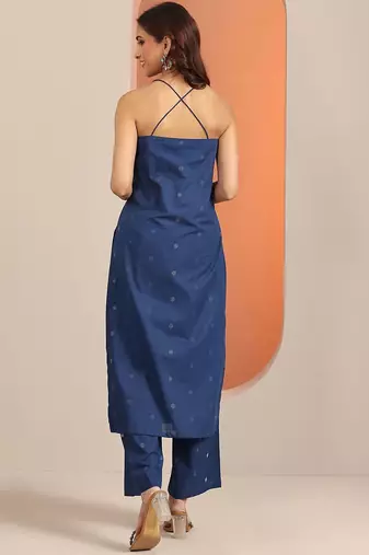geometric printed shoulder straps straight kurta with trouser