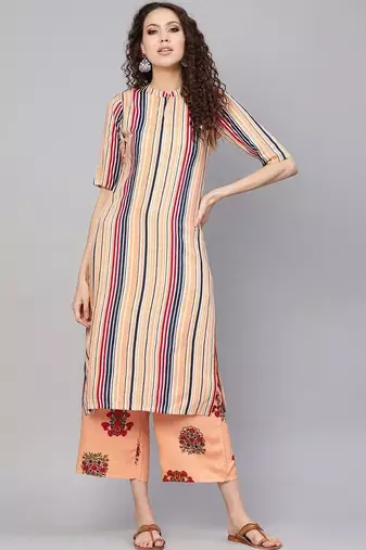 women striped regular kurta with palazzos