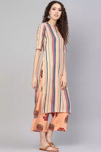 women striped regular kurta with palazzos