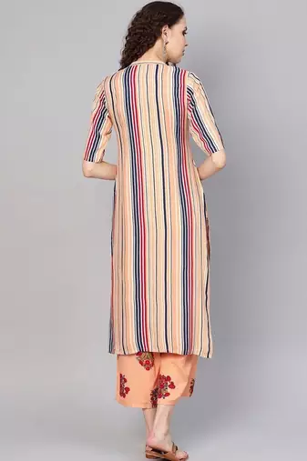 women striped regular kurta with palazzos