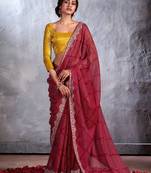 Maroon bandhani sequinned  chiffon saree