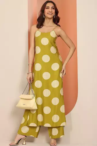 women geometric printed shoulder straps kurta with palazzos