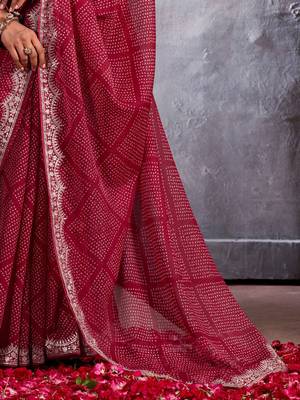 Maroon bandhani sequinned  chiffon saree 5