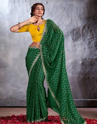 Green sequinned bandhani saree 2