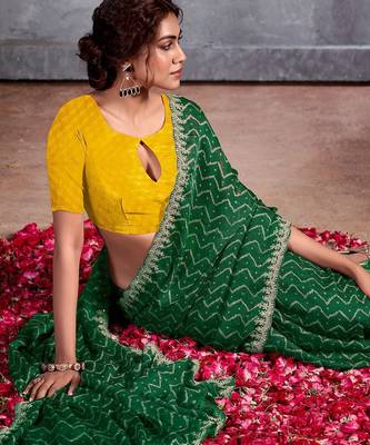Green sequinned bandhani saree 3