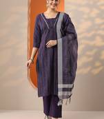 women striped regular kurta with trousers & with dupatta