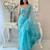 Turquoise floral embellished organza saree