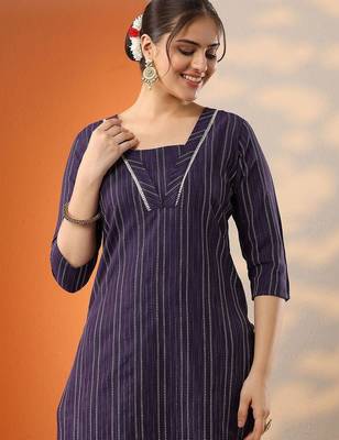 women striped regular kurta with trousers & with dupatta 2
