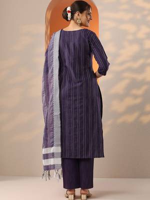 women striped regular kurta with trousers & with dupatta 4