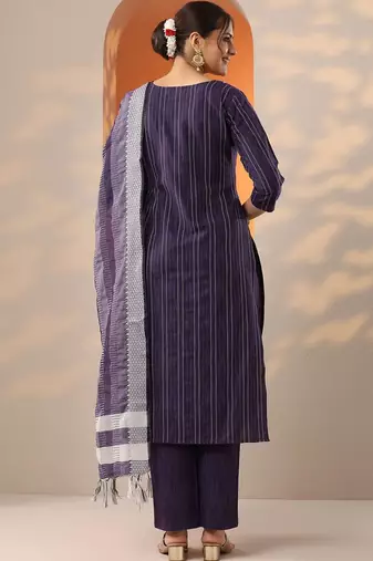 women striped regular kurta with trousers & with dupatta