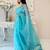 Turquoise floral embellished organza saree
