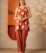 women printed regular top with trousers