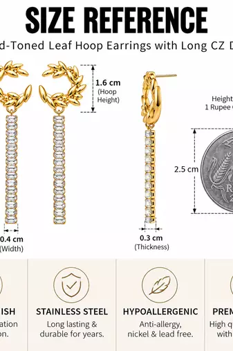 Anti-tarnish, long dangling bar, crystal baguette stones, stud back closure, party wear