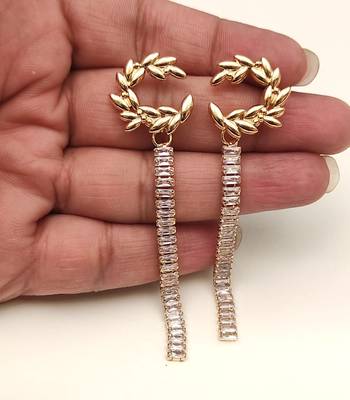 Anti-tarnish, long dangling bar, crystal baguette stones, stud back closure, party wear 4