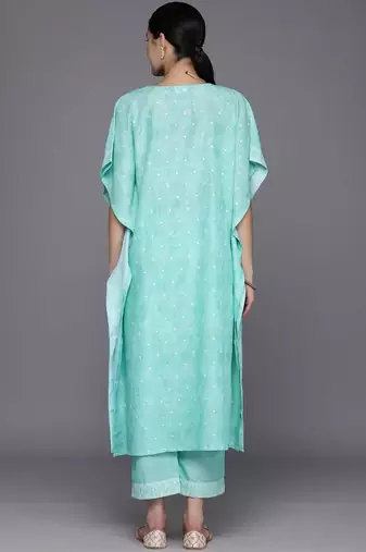women ethnic motifs printed regular thread work kurta with trousers