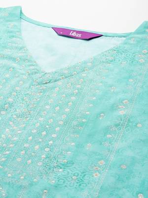 women ethnic motifs printed regular thread work kurta with trousers 6