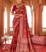 Red woven design zari art silk heavy work banarasi saree