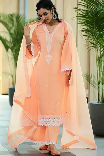 women ethnic motifs embroidered regular thread work kurta with palazzos & with dupatta