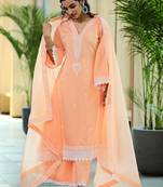 women ethnic motifs embroidered regular thread work kurta with palazzos & with dupatta