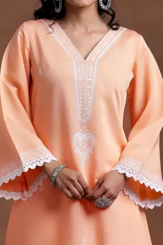women ethnic motifs embroidered regular thread work kurta with palazzos & with dupatta