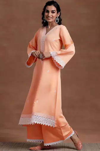 women ethnic motifs embroidered regular thread work kurta with palazzos & with dupatta