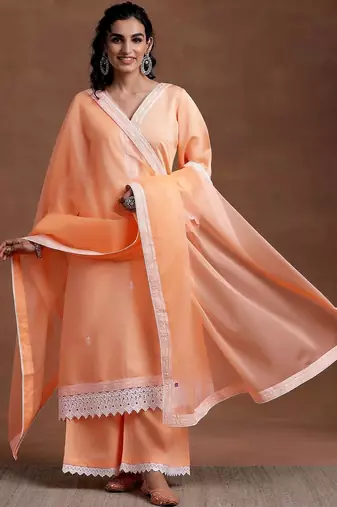women ethnic motifs embroidered regular thread work kurta with palazzos & with dupatta