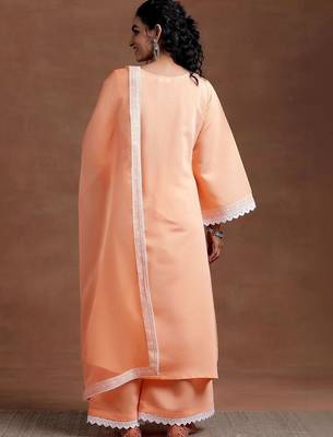 women ethnic motifs embroidered regular thread work kurta with palazzos & with dupatta 6