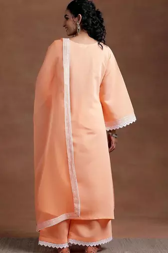 women ethnic motifs embroidered regular thread work kurta with palazzos & with dupatta