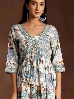 women floral printed empire kurta with trousers & with dupatta 2