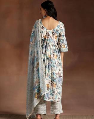 women floral printed empire kurta with trousers & with dupatta 3