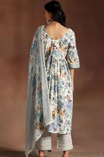 women floral printed empire kurta with trousers & with dupatta