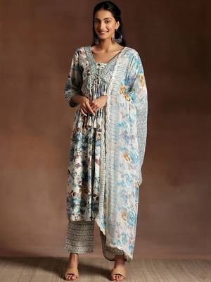 women floral printed empire kurta with trousers & with dupatta 4