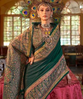 Green floral silk blend sungudi saree 2