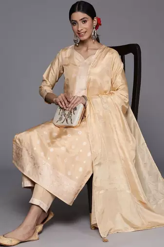 women regular kurta with trousers & with dupatta