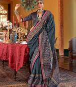 Grey floral silk blend sungudi saree