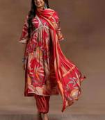women floral printed empire kurta with trousers & with dupatta