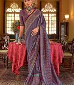 Purple ethnic motifs silk blend sungudi saree